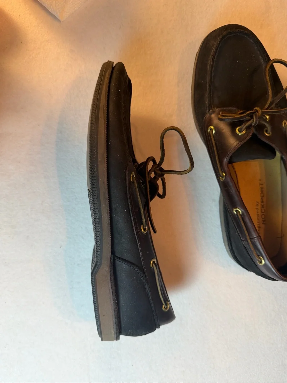Rockport Men’s Boat Shoes Size 10W Wide Leather Brown Black Deck Shoes